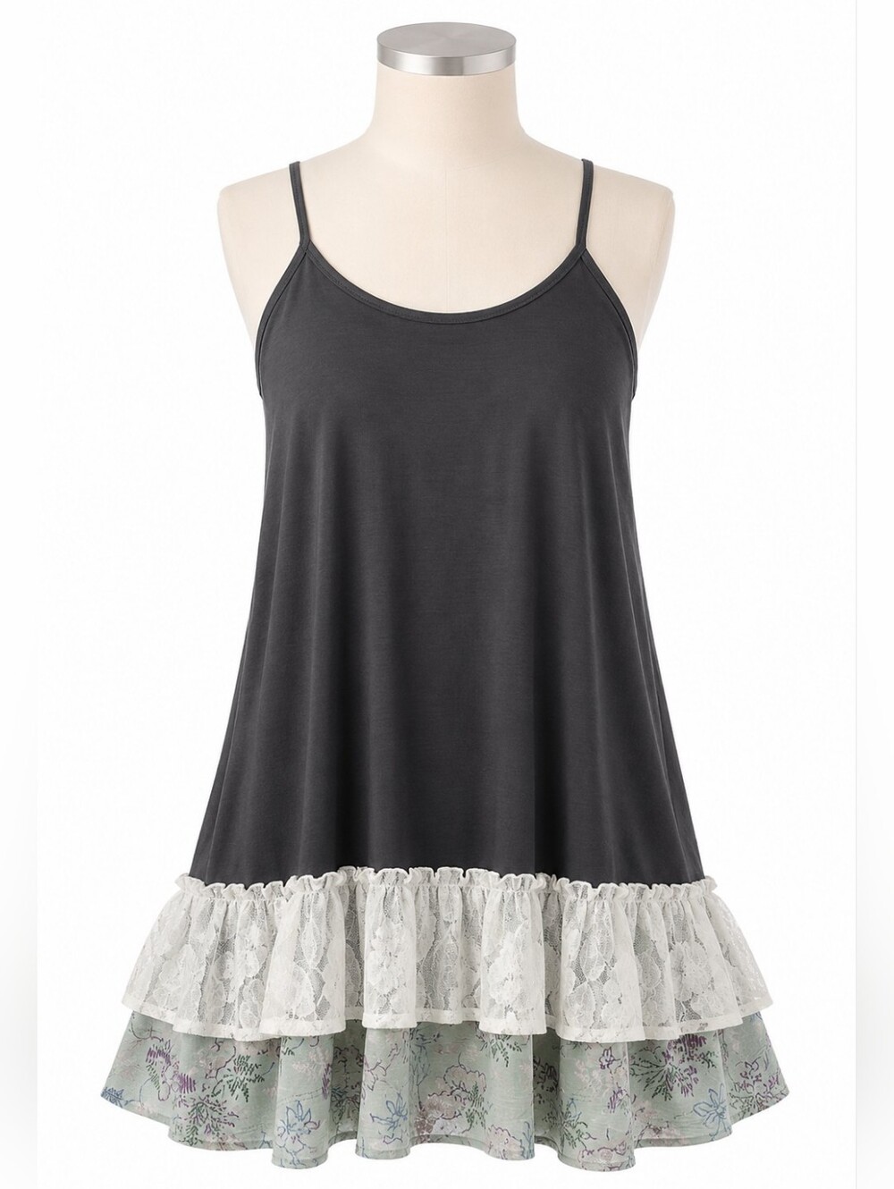 Matilda Jane Women's Gray Ruffled Hem Camisole Tank Top M Hippie Boho Festival